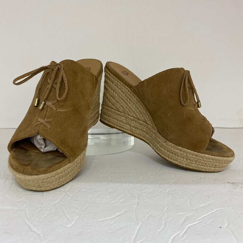 UGG Giorgia Chestnut Suede Espadrille Wedge Sandal Size 9